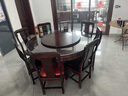 惠尋烏金木實(shí)木家用餐桌椅組合新中式圓形轉盤(pán)大圓桌雕花古典家具 1.3米圓桌【送轉盤(pán)】 曬單實(shí)拍圖