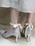 達芙妮細跟高跟鞋2026春季爆款銀色水晶鞋蝴蝶結新娘婚鞋百搭小香風(fēng)單鞋 銀色 35 曬單實(shí)拍圖
