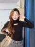鉑吶苓T恤女拼接挖洞秋冬新款小心機打底衫女半高領(lǐng)鏤空辣妹設計感長(cháng)袖 半高領(lǐng)鏤空打底衫【黑色】 M 95-110 曬單實(shí)拍圖