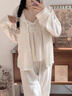 貓人（MiiOW）吊帶胸墊睡女秋冬季純棉長(cháng)袖長(cháng)褲綠色花朵可外穿家居服三件套 WD19036粉【吊帶+長(cháng)袖+長(cháng)褲】 XL 曬單實(shí)拍圖