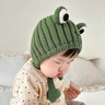 兔兔大文嬰幼兒帽子秋冬季0-2歲寶寶男女可愛(ài)針織帽保暖加厚冬天護耳毛線(xiàn) 小青蛙-綠色（棉布內里） 建議3個(gè)月-2歲(40-50cm) 曬單實(shí)拍圖