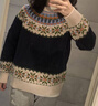 科蒙博卡2025秋冬新款復古費爾島羊毛衫女裝加厚針織衫寬松打底毛衣 藏青色 L 曬單實拍圖