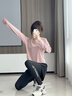 PHIGEER戶外跑步運動套裝女秋季款透氣長袖瑜伽服高彈力寬松速干衣健身服 粉色兩件套（黑褲） M 曬單實拍圖