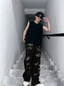 銘富天（MINGFUTIAN）白色涂鴉彎刀牛仔褲男秋季新款小眾設(shè)計感潮流痞帥褲子顯瘦闊腿褲 YC-A107白色 XL （130-140斤） 曬單實拍圖