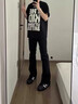 2025春秋新款男生cleanfit垂感微喇牛仔褲男休閑微喇長褲潮流百搭 黑色 XL 曬單實拍圖