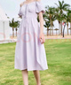 百圖betu女裝夏新款連衣裙一字肩泡泡袖減齡綁帶連衣裙女2306T66 淺紫 S 曬單實(shí)拍圖