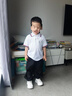 羅蒙男童短袖polo衫校園服飾春夏T恤女童班服 條紋白色短袖POLO衫110 曬單實拍圖