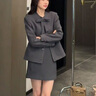 瑪嬌媚（Majiaomei）連衣裙女裝2025年冬季新款氣質(zhì)蝴蝶結(jié)毛呢外套半身裙子兩件套套裝 灰色套裝 M 曬單實(shí)拍圖