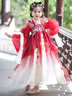 安妮優(yōu)兒漢服女童國風(fēng)公主裙兒童古裝2025新款超仙唐裝古風(fēng)女孩秋款連衣裙 紅色 140 曬單實(shí)拍圖