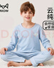 貓人男童睡衣兒童睡衣純棉長(cháng)袖春秋季中大童男孩家居服套裝 灰藍 170 曬單實(shí)拍圖