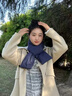 恒源祥羽絨棉圍巾冬季女韓系時(shí)尚圍脖加厚純色長(cháng)款歐美保暖圍巾 口袋藏青 曬單實(shí)拍圖