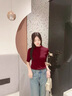 皮爾卡丹（pierre cardin）酒紅色半高領(lǐng)打底上衣女法式七分袖針織衫薄毛春秋2025新款 酒紅色 L 【建議110-120斤】 曬單實(shí)拍圖
