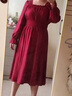 名芮珊訂婚衣服女胖妹妹夏季大碼法式方領(lǐng)紅色連衣裙女新款胖mm收腰顯瘦 紅色（春秋款） 3XL 建議160-180斤 曬單實(shí)拍圖
