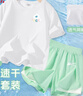回力童裝女童夏裝套裝2025新款兒童冰絲短袖T恤夏季中大童假兩件短褲 白/H蠟筆花K-紫/H紫標K 140 曬單實(shí)拍圖