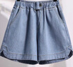 秋伊梵大碼女裝寬松牛仔闊腿短褲夏季學(xué)生百搭胖MM遮胯顯瘦高腰A字熱褲 淺藍色 5XL 大 曬單實(shí)拍圖