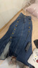 UR夏季新款女裝時(shí)尚復古金屬紐扣長(cháng)款牛仔半裙UWG840099 藍色 XS 曬單實(shí)拍圖