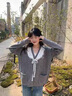 DGOV娃娃領毛衣女秋季慵懶可愛甜美蕾絲V領針織開衫外套日系溫柔上衣 灰色zt M 建議95-110斤 曬單實拍圖