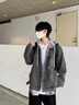 NEW OR MODE美式復古高街牛仔外套男新款春秋季青少年潮牌痞帥高級感夾克上衣 灰色 XL 曬單實(shí)拍圖