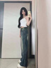 燦圖淺色微喇叭牛仔褲女春夏季高腰顯瘦修身彈力休閑馬蹄褲小個子褲子 懷舊藍色 M 曬單實拍圖