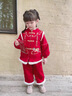 班喜迪女童漢服套裝秋冬裝兒童新中式寶寶周歲禮服國風(fēng)唐裝冬季拜年衣服 紅色 100 曬單實(shí)拍圖