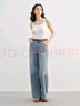 獨束大碼女裝復古高腰闊腿牛仔褲女2025新款夏季薄款寬松顯瘦長褲 牛仔藍 XL （尺碼：3） 曬單實拍圖