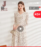 經(jīng)典故事（JANE STORY）2026新款法式碎花連衣裙春秋氣質(zhì)復古浪漫V領(lǐng)雪紡裙藝術(shù)感裙子 杏底灰花 XL 曬單實(shí)拍圖