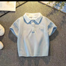 金布?。↗INBUDING）2022年夏季男童短袖T恤適合2-12歲男寶寶穿的polo衫小男孩夏裝洋 9081#  藍色TIME 130 適合身高(120-130) 曬單實(shí)拍圖