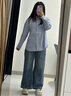 自巧小個子寬松落肩袖格紋襯衫女2025春裝新款慵懶風襯衣長袖上衣 藍白細格 XS （2碼） 曬單實拍圖