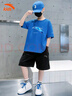 安踏兒童夏季冰絲速干套裝男中大童短袖短褲2件套女孩青少年運動(dòng)衣服 歡愉藍/基礎黑 【夏季速干】 175 cm 曬單實(shí)拍圖