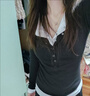 妙奕嘉長(cháng)袖t恤女黑色打底衫上衣2025新款內搭正肩遮肚子顯瘦修身假兩件 半開(kāi)領(lǐng)撞色假兩件T恤--袖口無(wú)扣 均碼 【建議118斤內】 曬單實(shí)拍圖