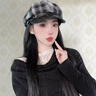 桑咻新款小香風(fēng)格子紋鴨舌八角帽英倫風(fēng)貝雷畫(huà)家帽秋冬文藝報童女帽子 黑色 均碼 曬單實(shí)拍圖