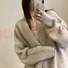 慵懶感小香風(fēng)過(guò)膝中長(cháng)款針織開(kāi)衫女寬松甜美軟糯溫柔純色毛衣外套 卡其色 M 推薦100-120斤 曬單實(shí)拍圖
