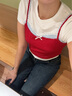 UR2025秋季新款女裝休閑蕾絲波點(diǎn)撞色真兩件T恤UYL450182 多色 XL 曬單實(shí)拍圖