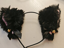 初逅 貓耳朵頭飾發(fā)箍獸耳全黑色小貓咪兒童發(fā)卡帶鈴鐺女仆情趣cos道具 黑貓耳發(fā)箍+黑蝴蝶結脖鈴 曬單實(shí)拍圖