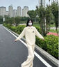 WYBT休閑衛衣套裝男春秋季2025酷帥美式重磅提花翻領(lǐng)大碼外套兩件套潮 杏色（套裝） XL （建議135-155斤） 曬單實(shí)拍圖