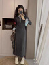 歌詩(shī)慧連衣裙秋冬季新款長(cháng)袖長(cháng)款裙子高級感內搭韓系女裝顯瘦針織連衣裙 法式拼接撞色連衣裙【藍拼灰色】 均碼 曬單實(shí)拍圖