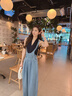 Qidongyinqing淺色闊腿減齡牛仔背帶褲女秋季新款垂感小個(gè)子寬松直筒拖地連體褲 復古藍【長(cháng)褲】 M 【建議體重99-109】 曬單實(shí)拍圖
