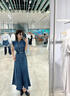 大碼今年流行漂亮荷葉邊牛仔連衣裙女飛飛袖減齡氣質(zhì)過(guò)膝長(cháng)裙胖mm 藍色 M 曬單實(shí)拍圖