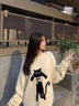 矜持范毛衣女針織衫女秋冬2025新款美式貓咪慵懶風(fēng)套頭毛絨上衣長(cháng)袖 米白色 M 曬單實(shí)拍圖