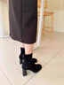 SUSTYLE國際高端品牌女裝2025冬季新款顯瘦絨面彈力粗高跟復古百搭短靴女 黑色/單里[精美禮盒] 34 [標準碼] 曬單實(shí)拍圖