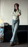 美麗衣櫥（BEAUTIFUL WARDROBE）高腰水洗復古牛仔褲女款秋季寬松舒適闊腿褲女休閑百搭長(cháng)褲子女 曬單實(shí)拍圖