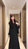 舒芳蝶（shufangdie）法式黑色v領(lǐng)波點長袖連衣裙女裝2025秋季新款小個子氣質(zhì)收腰長裙 【黑色】 L 曬單實拍圖