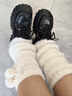 BIBK堆堆腿套女秋冬款保暖珊瑚絨蝴蝶結襪套加絨加厚睡眠長(cháng)筒 深灰+黑色 均碼 曬單實(shí)拍圖