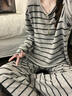 MAULTIAY韓系條紋舒適德絨睡衣女款2025春秋冬季寬松可外穿家居服套裝ins 圖片色 長(cháng)袖+長(cháng)褲 M 曬單實(shí)拍圖