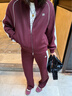 ELLE ACTIVE運動(dòng)套裝女25秋季新款時(shí)尚雙拉鏈頭立領(lǐng)外套衛衣衛褲運動(dòng)服兩件套 套裝-酒紅色 M 曬單實(shí)拍圖