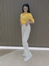 美麗衣櫥（BEAUTIFUL WARDROBE）米白色純棉牛仔褲女秋季高腰遮肉顯瘦直筒闊腿褲女寬松休閑長(zhǎng)褲女 曬單實(shí)拍圖