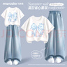 馬卡樂(lè )（MARCOLOR）馬卡樂(lè )童裝女童牛仔套裝夏季2025新款兒童短袖女孩闊腿褲兩件套 曬單實(shí)拍圖