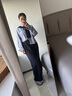 尚都比拉秋季通勤風(fēng)女士套裝撞色披肩翻領(lǐng)含棉條紋襯衫配拼條紋料直筒長(cháng)褲 曬單實(shí)拍圖