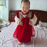 G.DUCKKIDS一周歲禮服女寶寶連衣裙兒童唐裝套裝中國風(fēng)秋季裙子嬰兒抓周衣服 紅色 90 尺碼1~2歲【 80-90cm】 曬單實(shí)拍圖