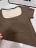 蕉內【趙露思同款】涼皮501Cool女士方領(lǐng)修身肌底衣顯瘦顯白保濕T恤女 【帶杯】茶棕 L 曬單實(shí)拍圖